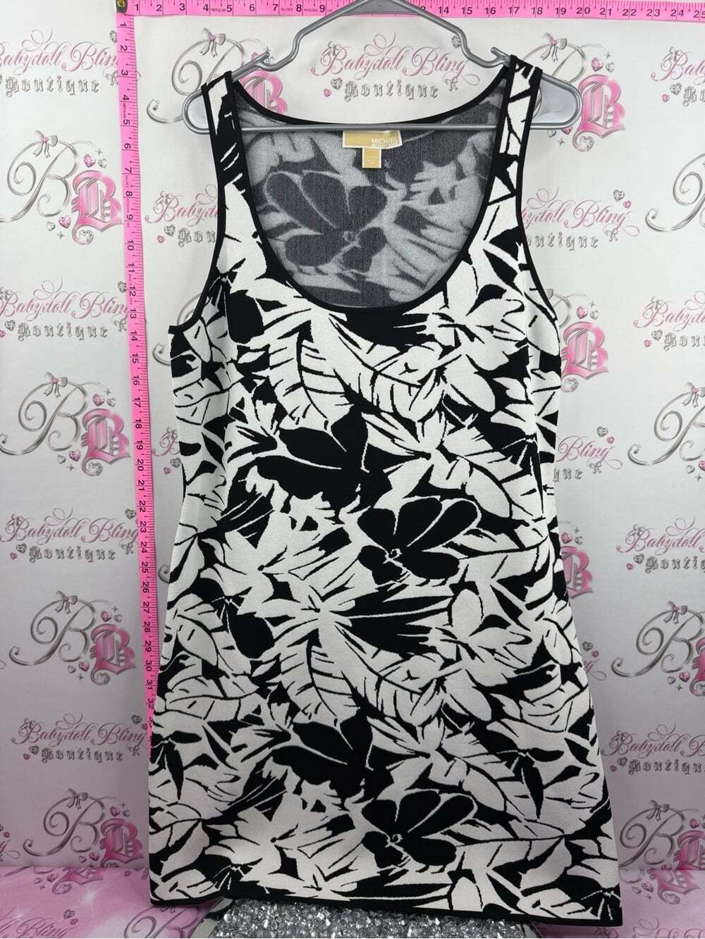 MICHAEL Michael Kors Black & White Leaf-Print Tank Dress tropical tiki